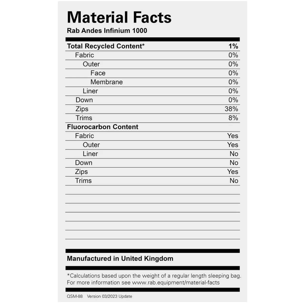 Rab Andes Infinium 1000 Down Sleeping Bag