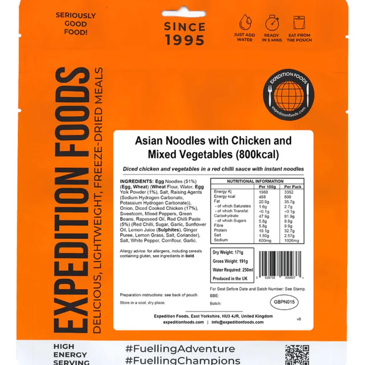 Expedition Foods Asian Noodles with Chicken and Mixed Vegetables (High Energy Serving)