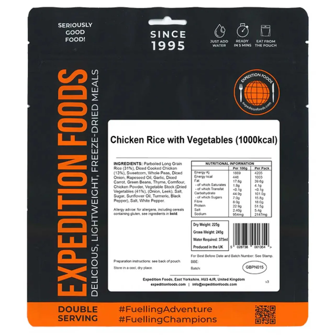 Expedition Foods Chicken Rice with Vegetables (Double Serving)