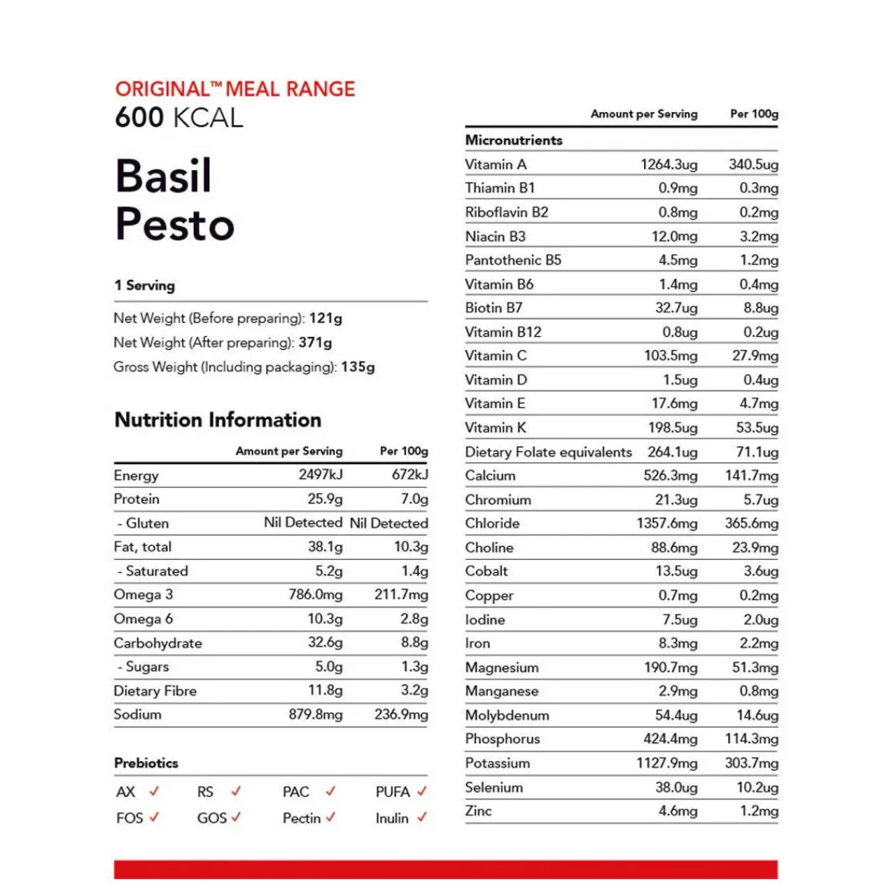 Radix Nutrition Original Basil Pesto Meal - 600kcal