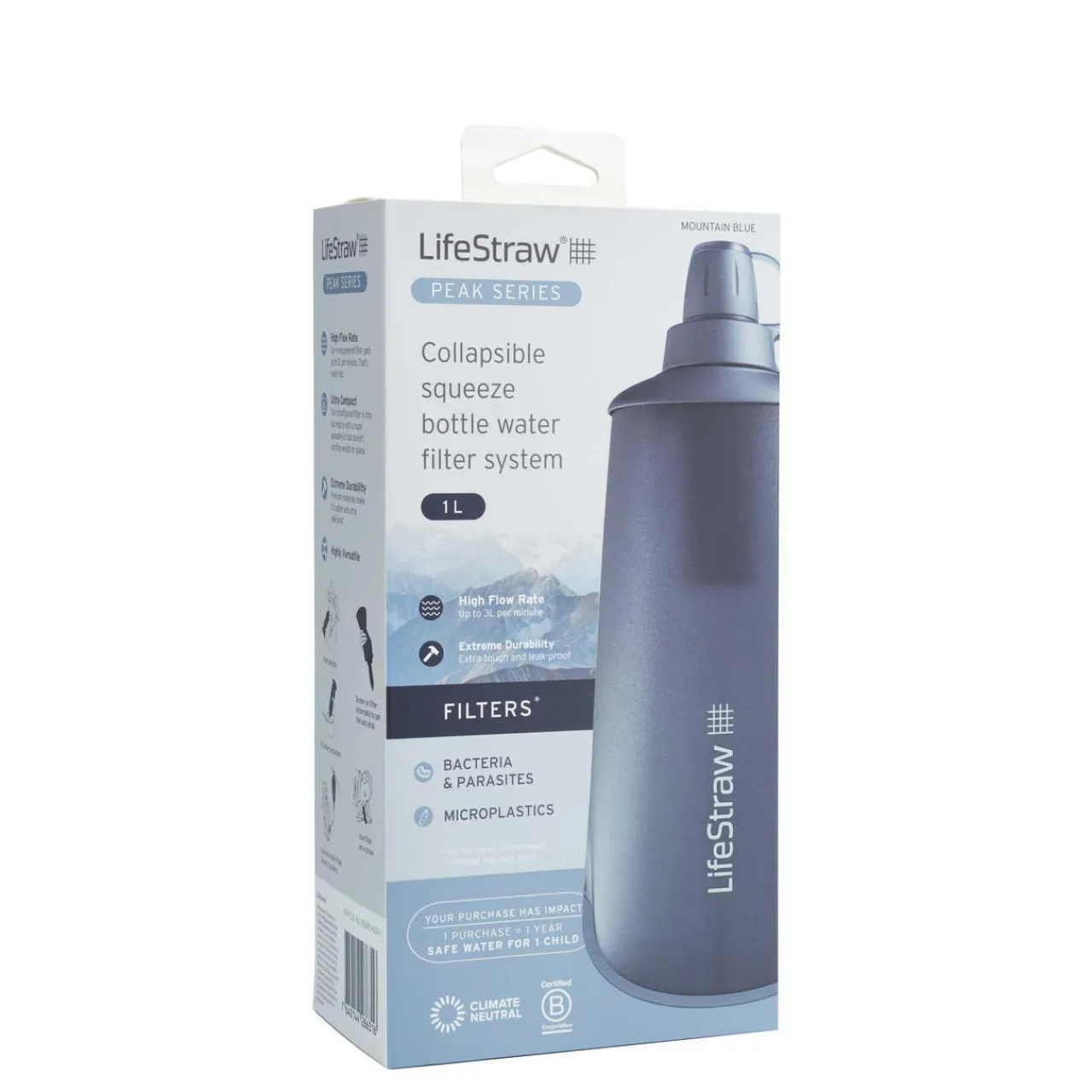 Pure Clear Peak Series Collapsible Squeeze Bottle 1L