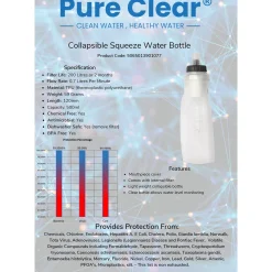 Pure Clear Pure Explore Collapsible Squeeze Water Filter Bottle - 1000ml