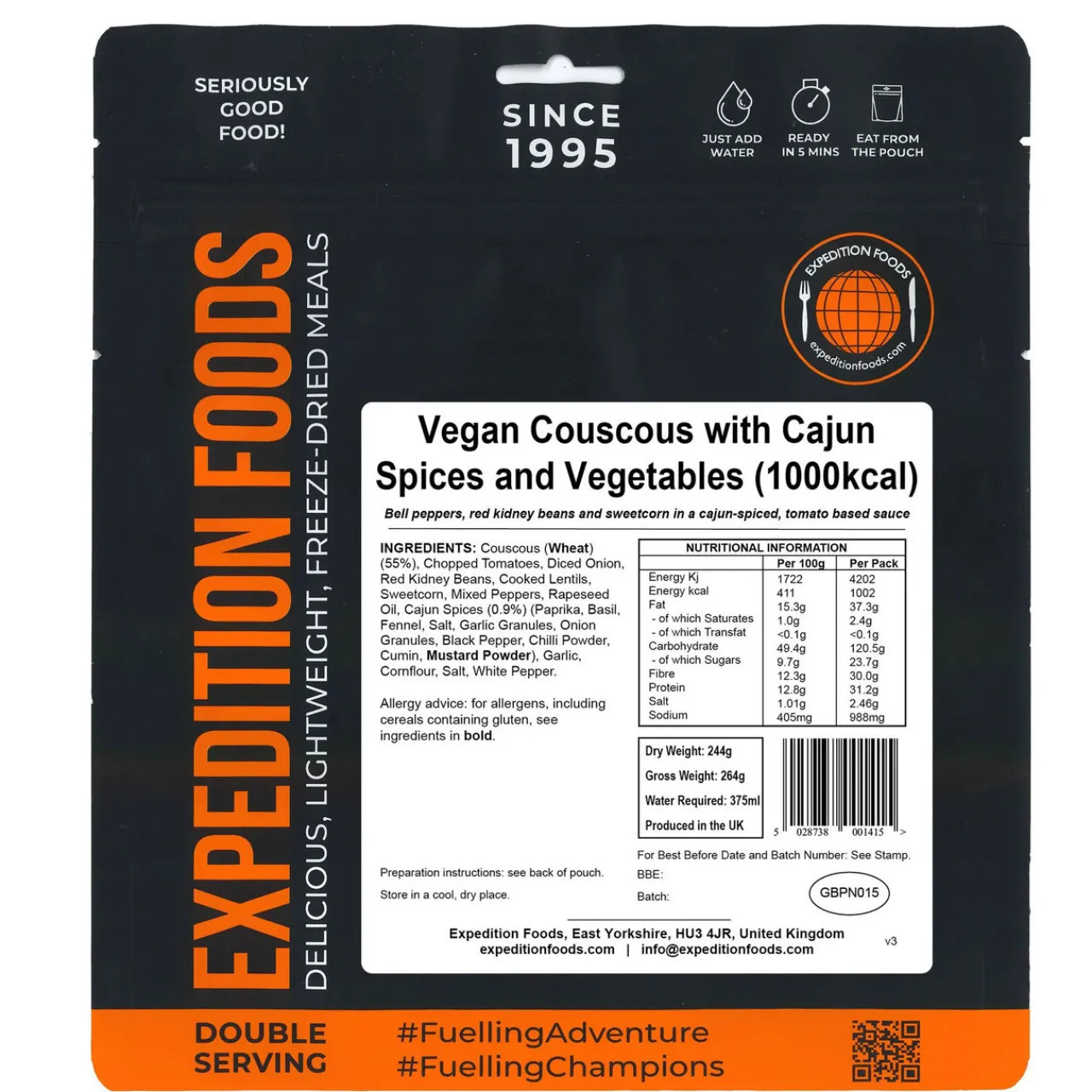 Expedition Foods Vegan Couscous with Cajun Spices and Vegetables (Double Serving)