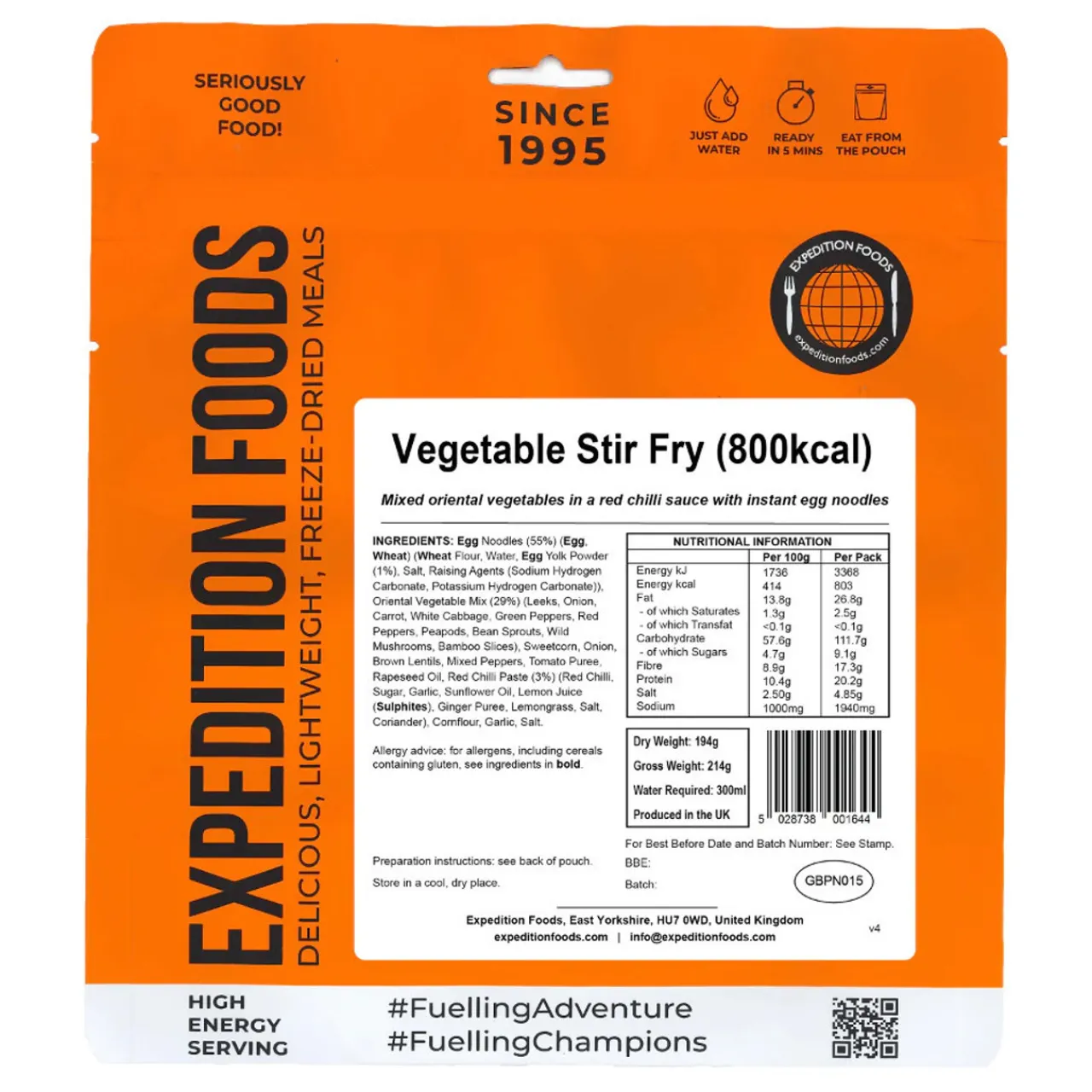 Expedition Foods Vegetable Stir Fry (High Energy Serving)