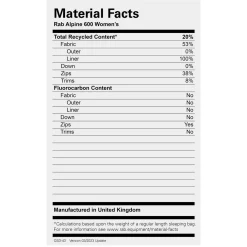 Rab Womens Alpine 600 Down Sleeping Bag