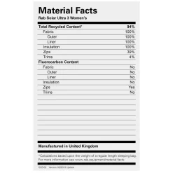 Rab Womens Solar Ultra 3 Synthetic Sleeping Bag